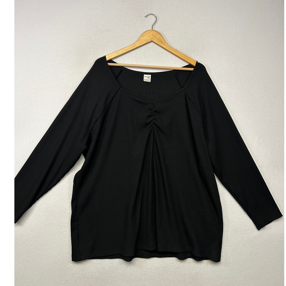 Minimalist Basic Terra & Sky Womens 3X Black Ribbed Sweetheart Raglan Top